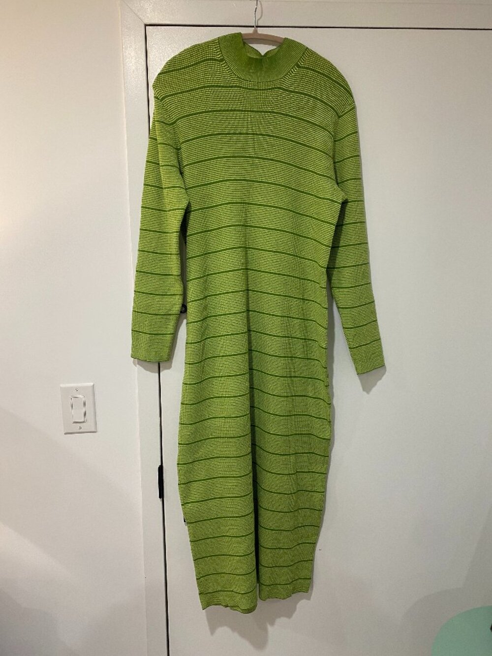 Striped Ribbed Green Mockneck Dress by House of Aama - NWT - XL